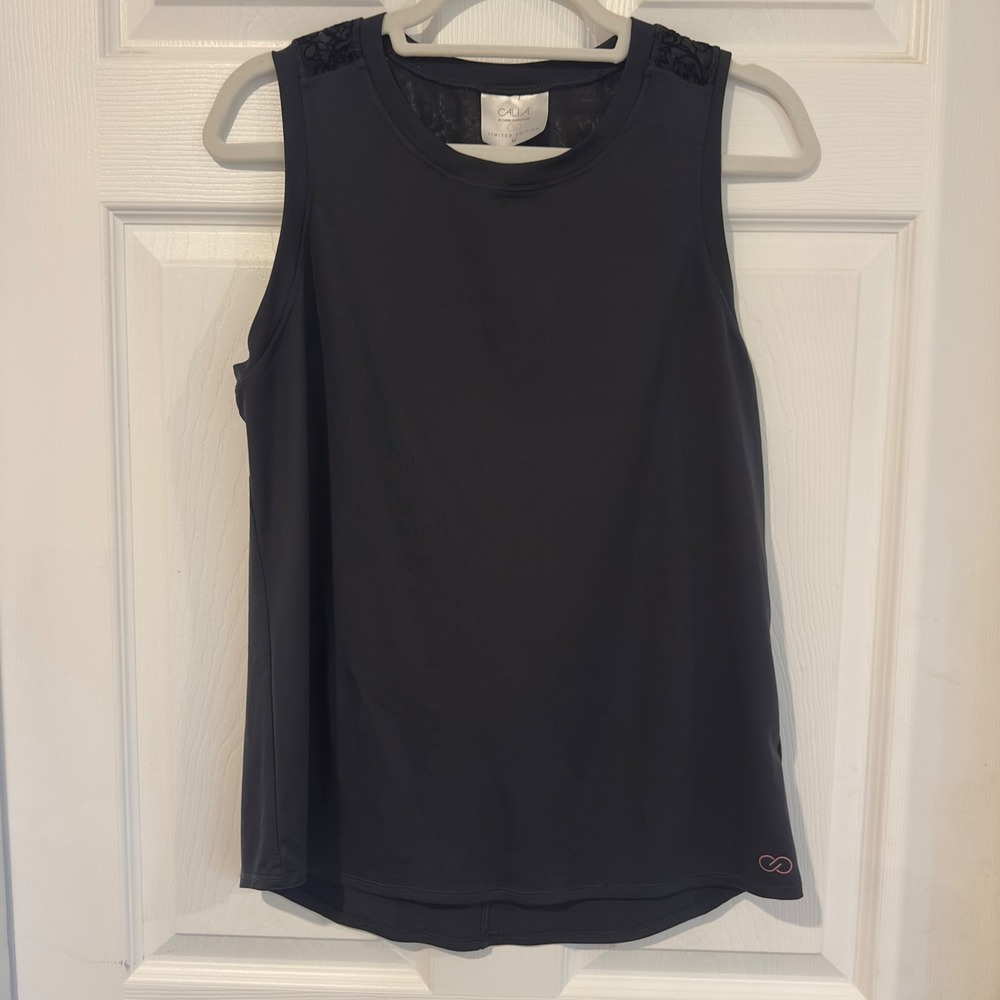 Calia by Carrie Underwood Womens Black Flocked Damask Mesh Back Tank Top Medium